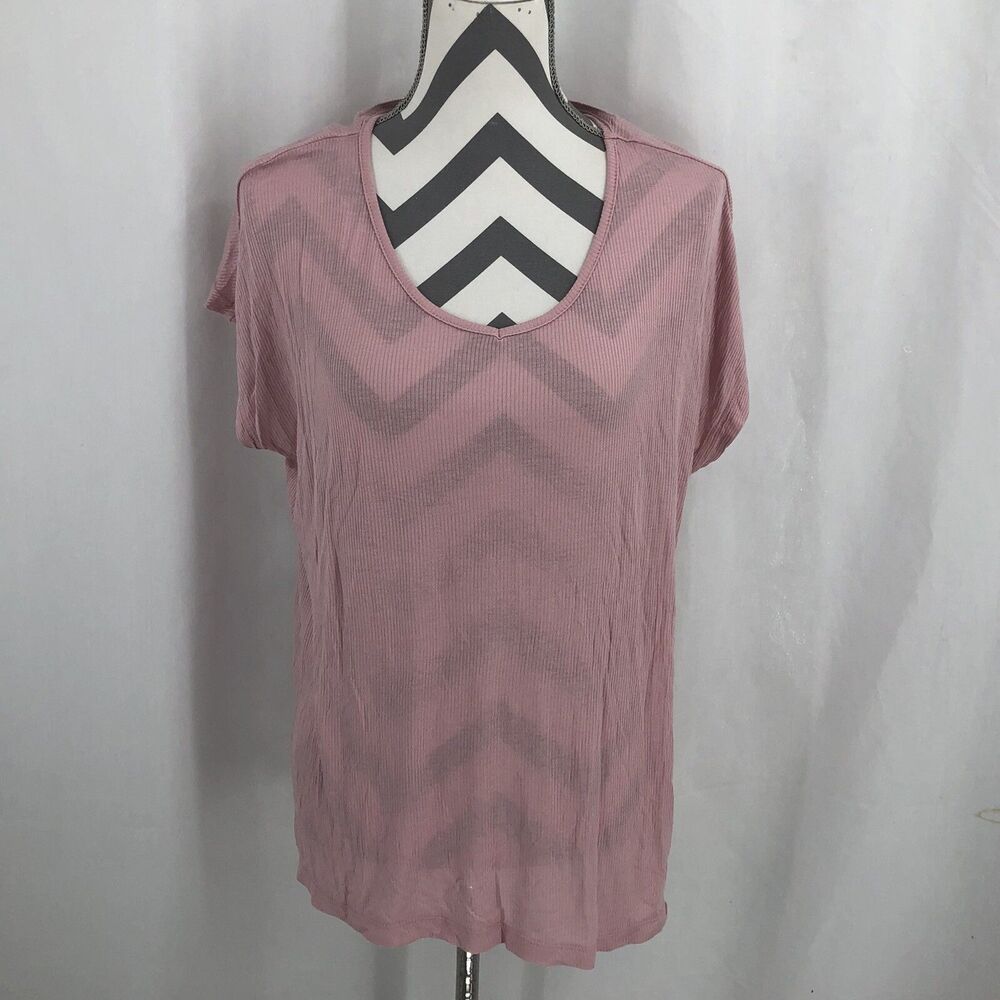 Jones New York Sport Rib Short Sleeve Activewear Top Pink T Shirt Medium